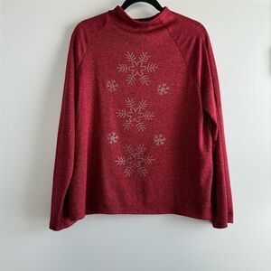 Red Cowl Neck Sweater with Snowflake Design Size XL